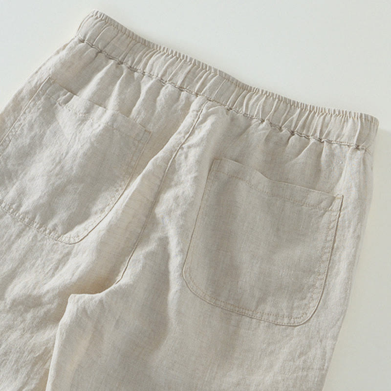 Nimara Ritual Fall Solid Drawstring Elastic Waist Men's Linen Ankle-Length Pants With Pockets