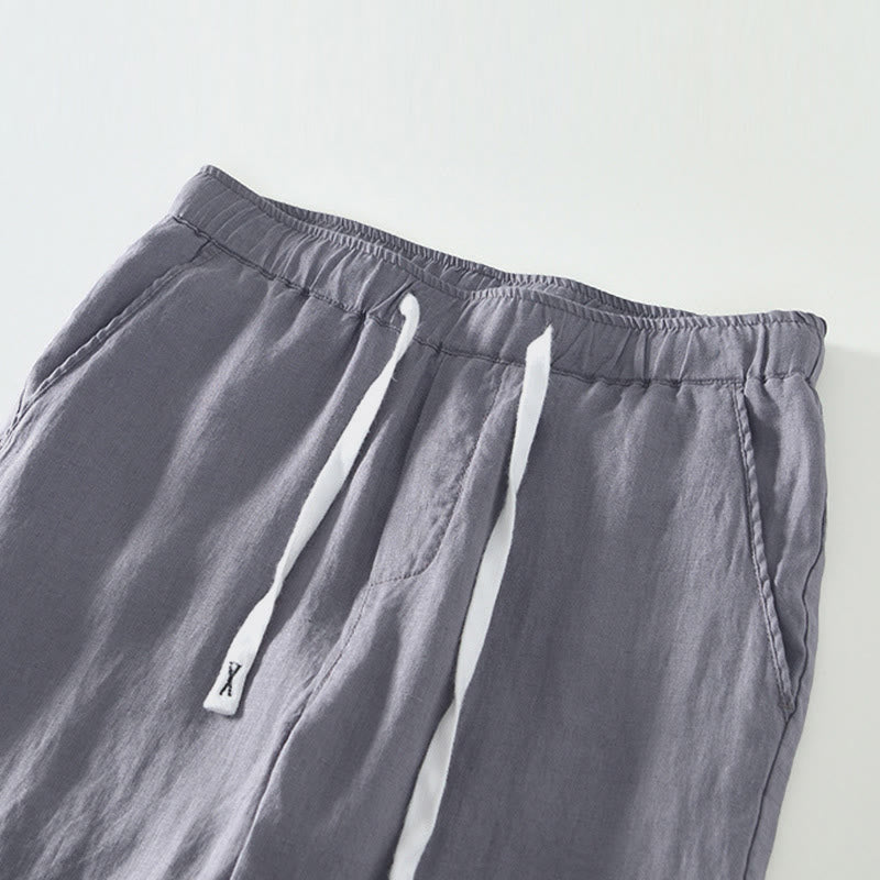 Nimara Ritual Fall Solid Drawstring Elastic Waist Men's Linen Ankle-Length Pants With Pockets