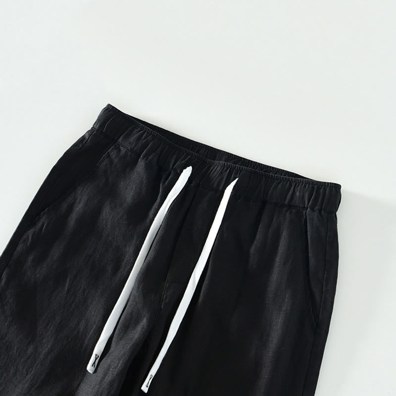 Nimara Ritual Fall Solid Drawstring Elastic Waist Men's Linen Ankle-Length Pants With Pockets