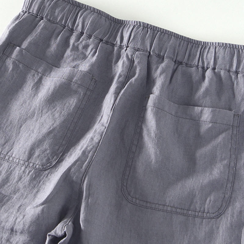 Nimara Ritual Fall Solid Drawstring Elastic Waist Men's Linen Ankle-Length Pants With Pockets