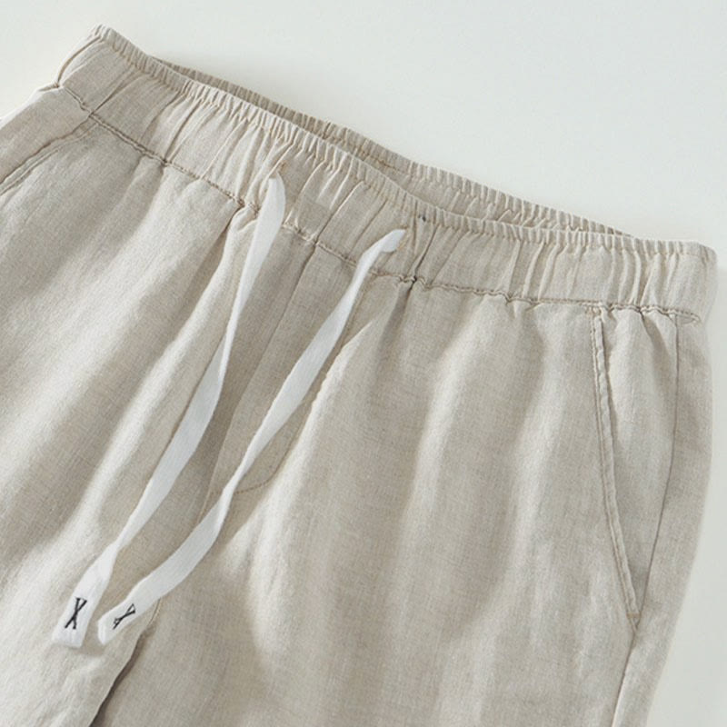 Nimara Ritual Fall Solid Drawstring Elastic Waist Men's Linen Ankle-Length Pants With Pockets