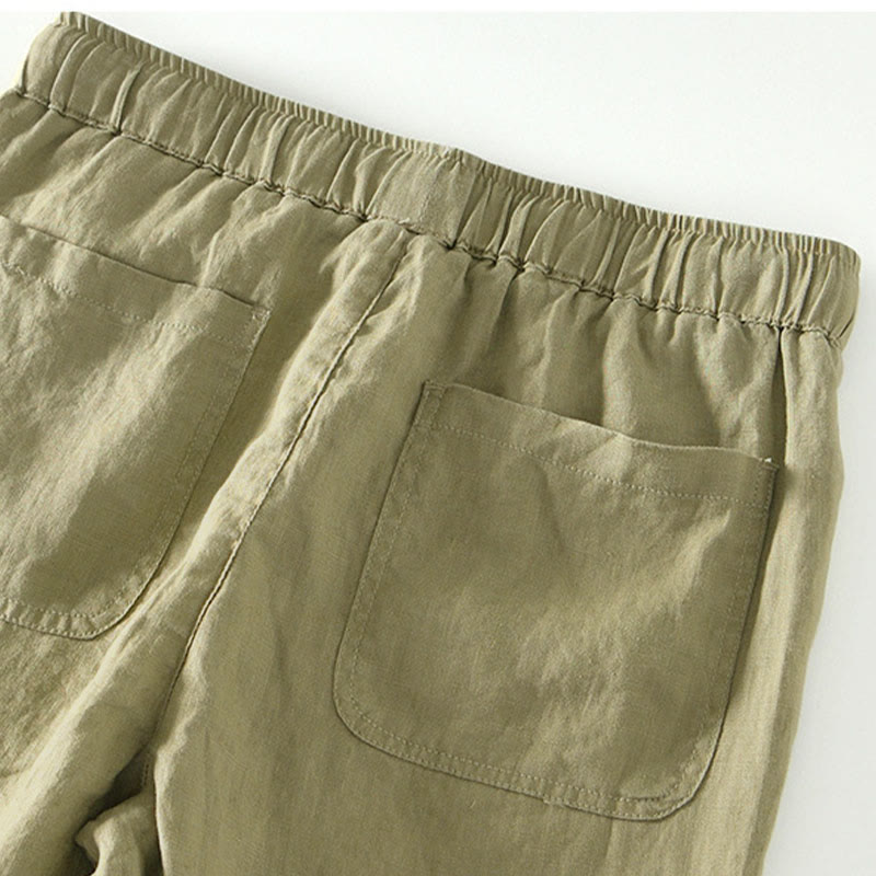 Nimara Ritual Fall Solid Drawstring Elastic Waist Men's Linen Ankle-Length Pants With Pockets