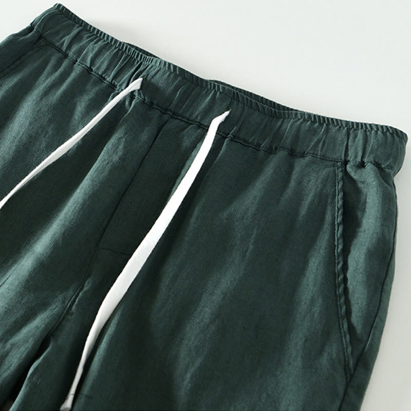 Nimara Ritual Fall Solid Drawstring Elastic Waist Men's Linen Ankle-Length Pants With Pockets