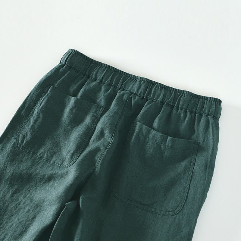 Nimara Ritual Fall Solid Drawstring Elastic Waist Men's Linen Ankle-Length Pants With Pockets