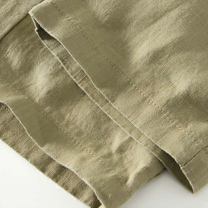 Nimara Ritual Fall Solid Drawstring Elastic Waist Men's Linen Ankle-Length Pants With Pockets