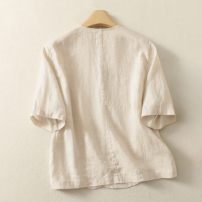 Nimara Ritual Summer Solid Color V-Neck Buttons Simple Design Women's Short Sleeve Shirt