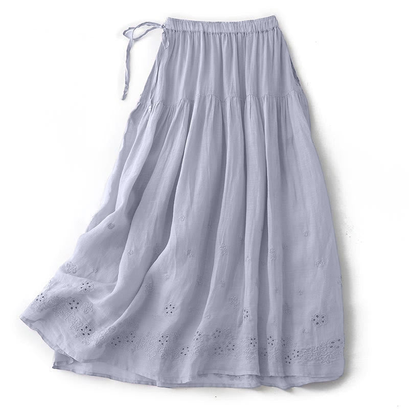 Nimara Ritual Embroidery Hollow Design A-line Drawstring High Waist Women's Skirt With Pockets