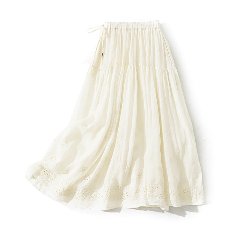 Nimara Ritual Embroidery Hollow Design A-line Drawstring High Waist Women's Skirt With Pockets