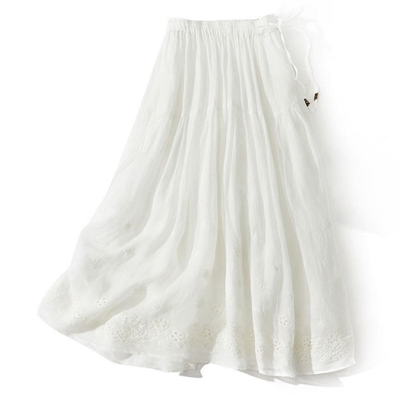 Nimara Ritual Embroidery Hollow Design A-line Drawstring High Waist Women's Skirt With Pockets
