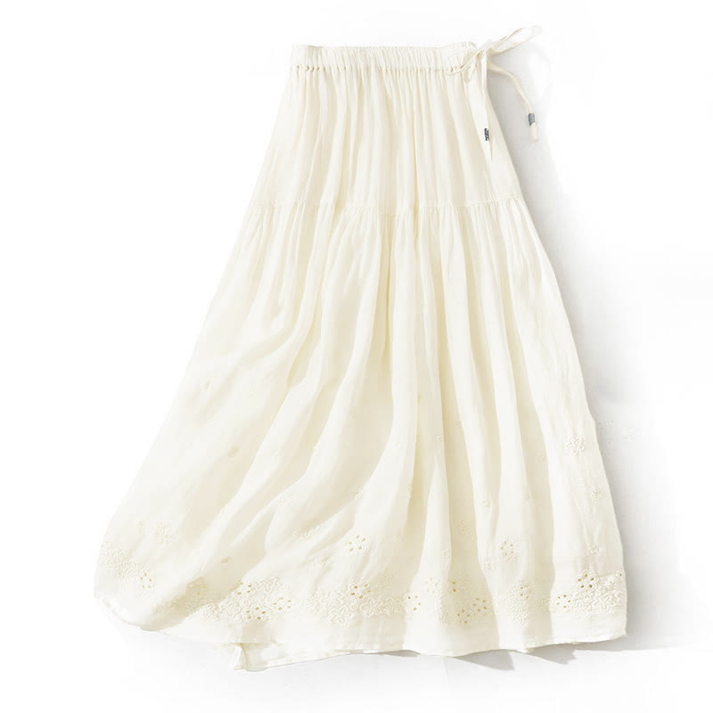 Nimara Ritual Embroidery Hollow Design A-line Drawstring High Waist Women's Skirt With Pockets