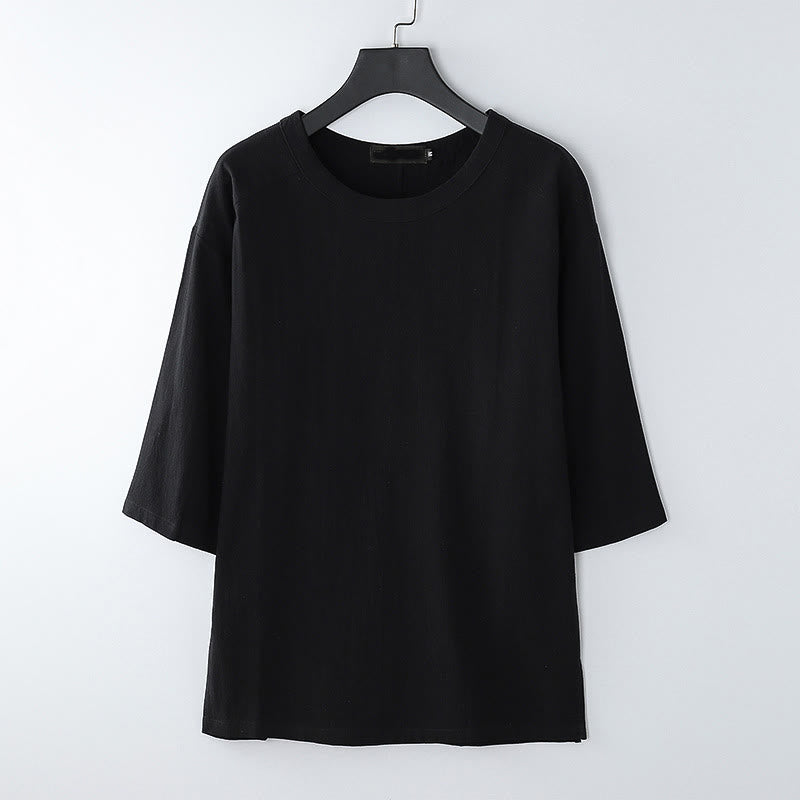 Nimara Ritual Summer Casual Crew Neck Men's Elbow-Length Sleeve Cotton Linen T-Shirt