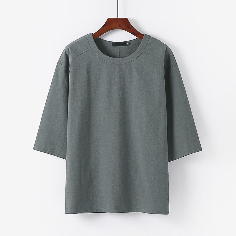 Nimara Ritual Summer Casual Crew Neck Men's Elbow-Length Sleeve Cotton Linen T-Shirt