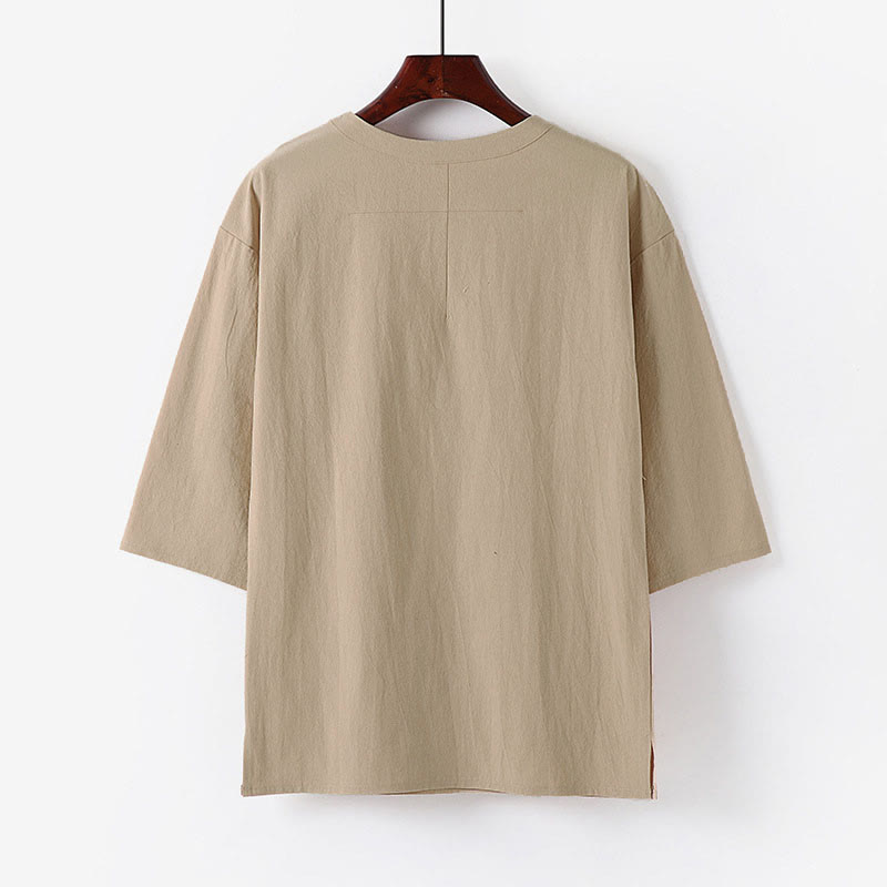 Nimara Ritual Summer Casual Crew Neck Men's Elbow-Length Sleeve Cotton Linen T-Shirt