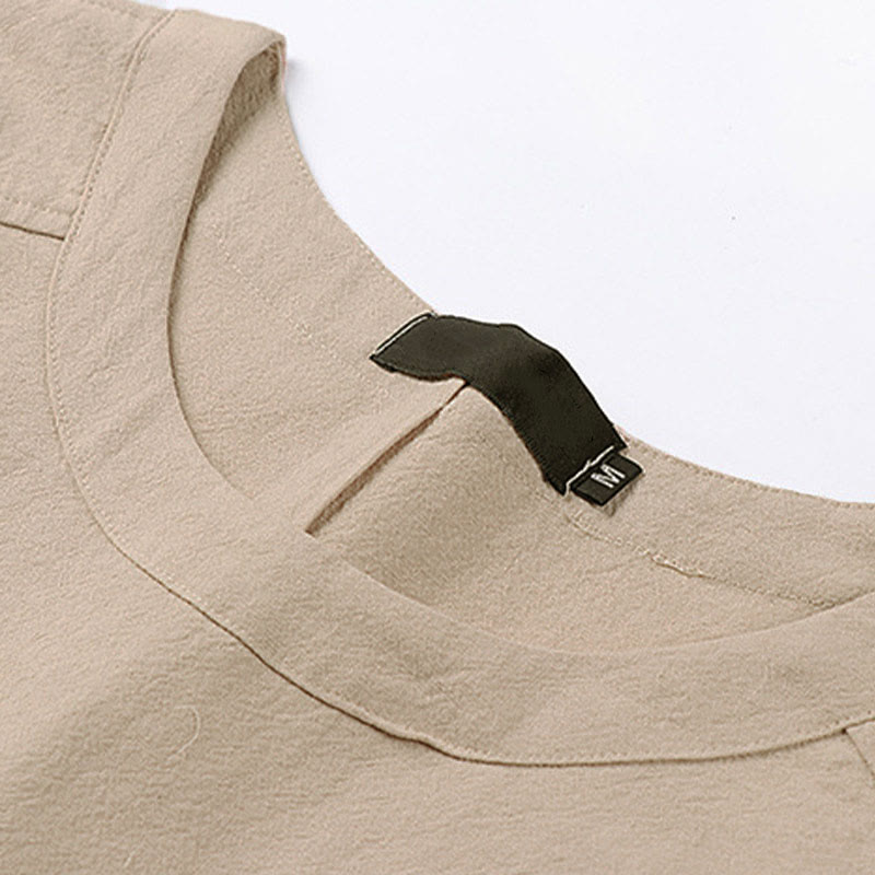 Nimara Ritual Summer Casual Crew Neck Men's Elbow-Length Sleeve Cotton Linen T-Shirt