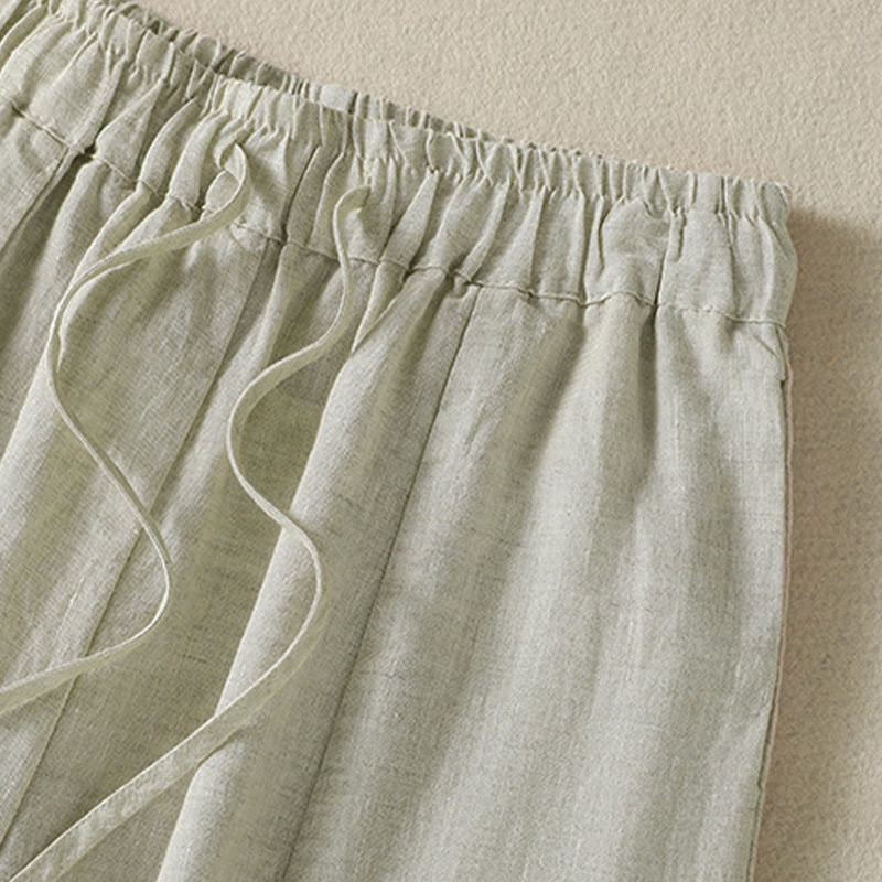 Nimara Ritual Summer Casual Drawstring Solid Linen Ankle Pants Women's Wide Leg Pants With Pocket