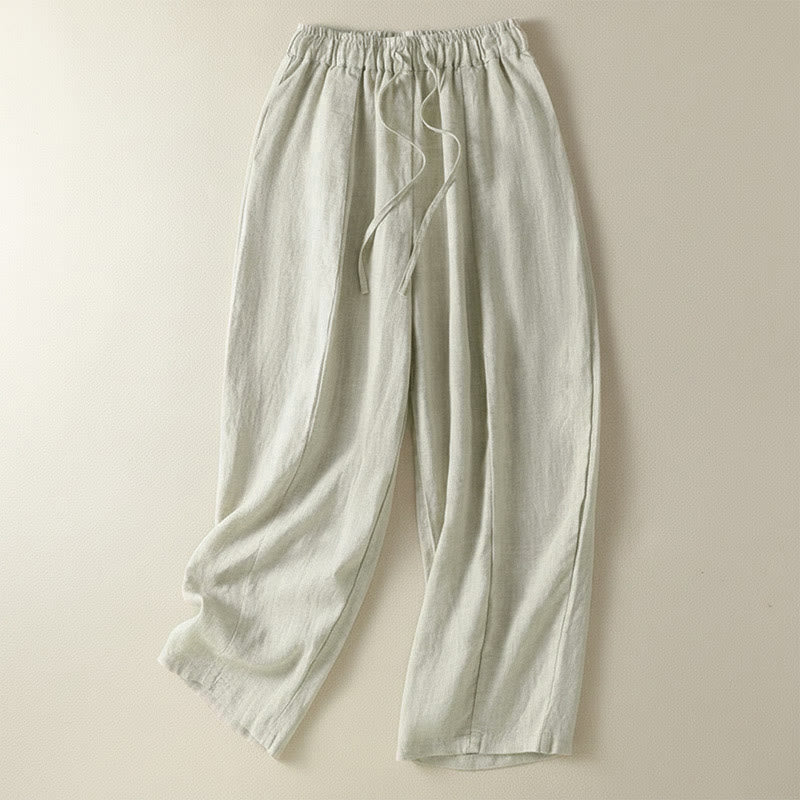 Nimara Ritual Summer Casual Drawstring Solid Linen Ankle Pants Women's Wide Leg Pants With Pocket