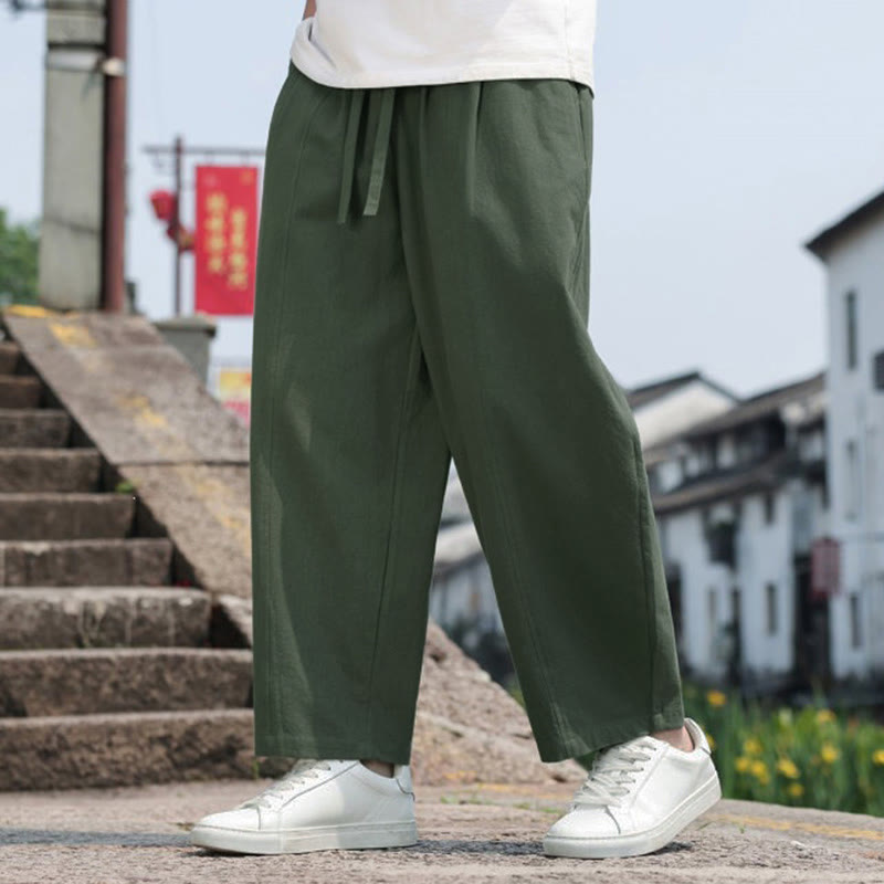 Nimara Ritual Summer Casual Minimalist Drawstring Solid Cotton Long Pants Men's Harem Pants With Pocket