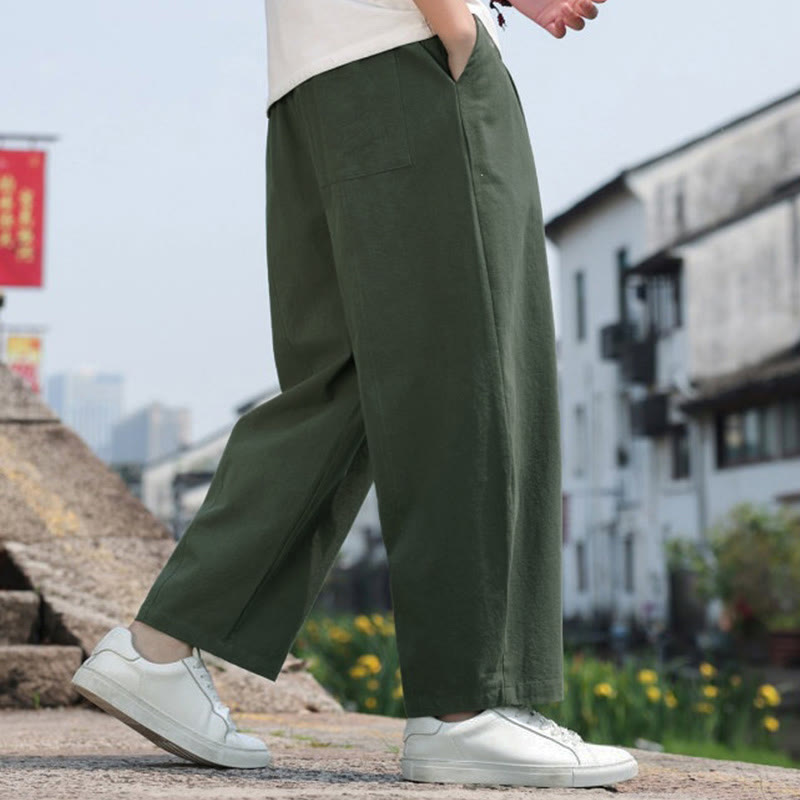 Nimara Ritual Summer Casual Minimalist Drawstring Solid Cotton Long Pants Men's Harem Pants With Pocket