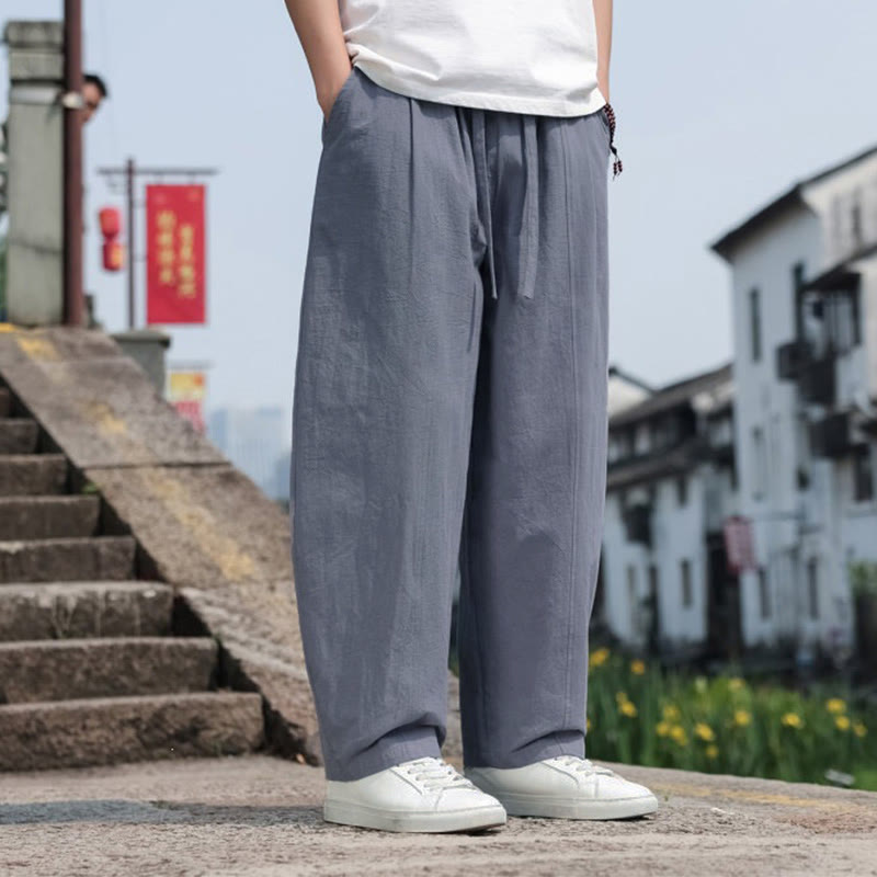 Nimara Ritual Summer Casual Minimalist Drawstring Solid Cotton Long Pants Men's Harem Pants With Pocket