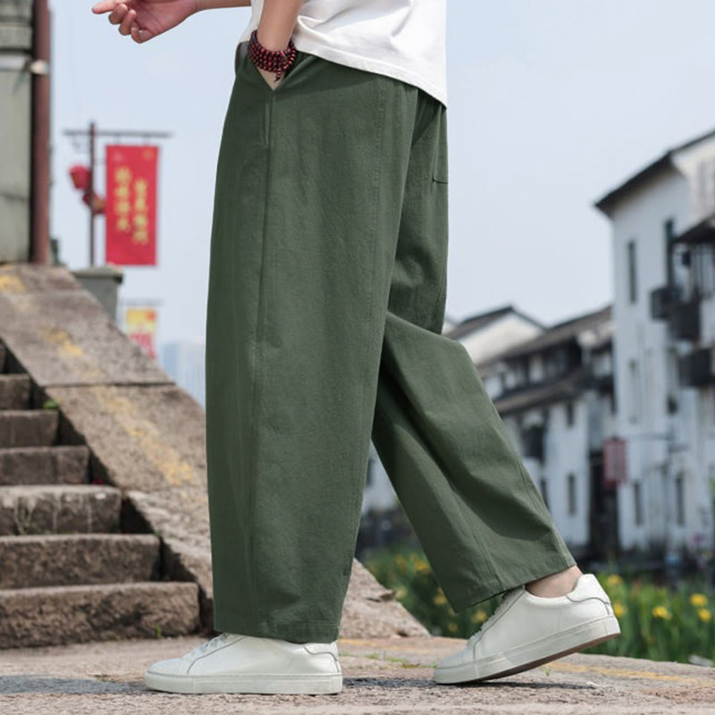 Nimara Ritual Summer Casual Minimalist Drawstring Solid Cotton Long Pants Men's Harem Pants With Pocket