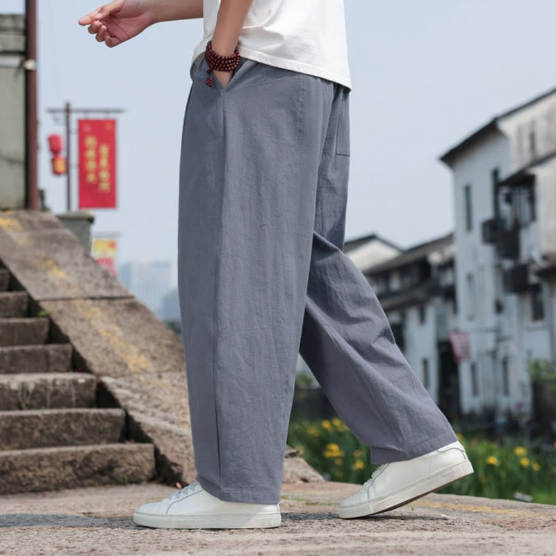 Nimara Ritual Summer Casual Minimalist Drawstring Solid Cotton Long Pants Men's Harem Pants With Pocket