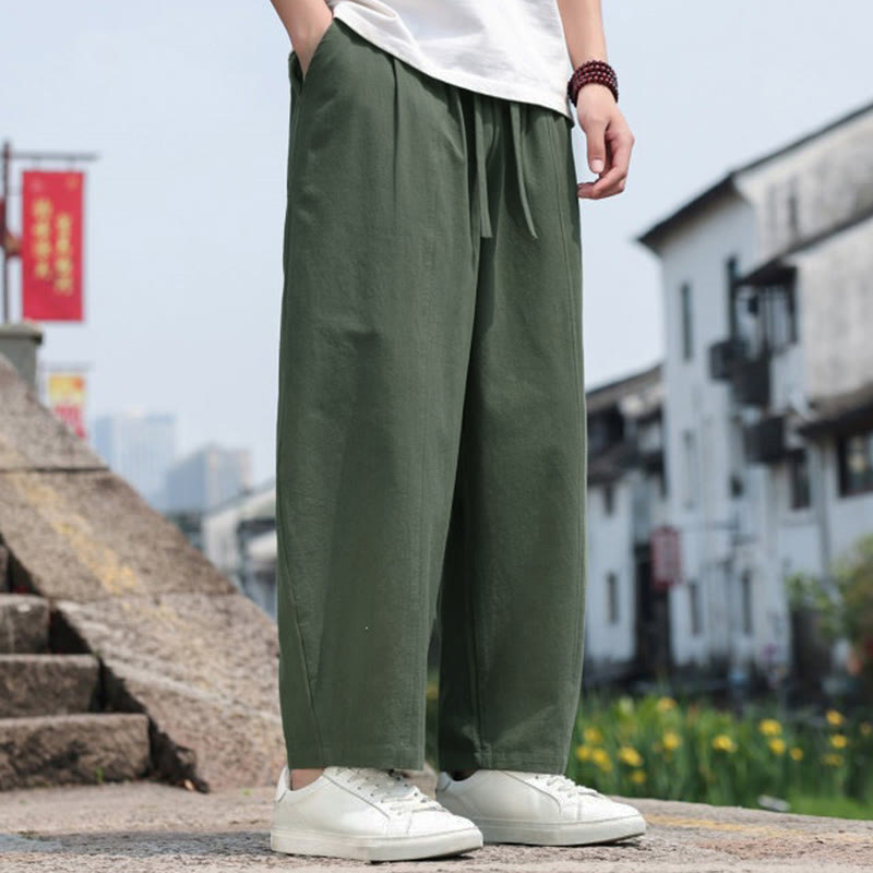 Nimara Ritual Summer Casual Minimalist Drawstring Solid Cotton Long Pants Men's Harem Pants With Pocket