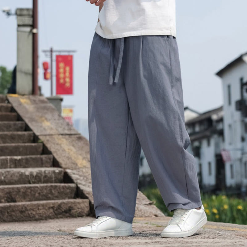 Nimara Ritual Summer Casual Minimalist Drawstring Solid Cotton Long Pants Men's Harem Pants With Pocket