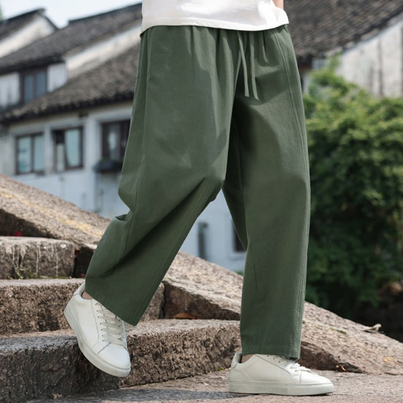 Nimara Ritual Summer Casual Minimalist Drawstring Solid Cotton Long Pants Men's Harem Pants With Pocket