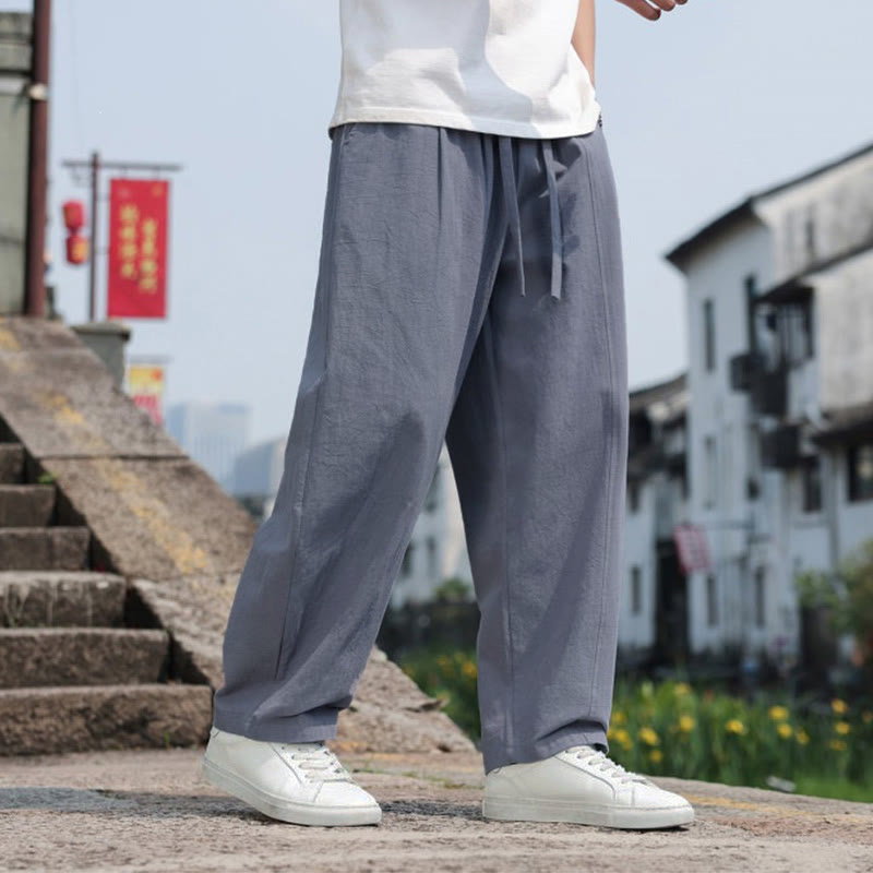 Nimara Ritual Summer Casual Minimalist Drawstring Solid Cotton Long Pants Men's Harem Pants With Pocket
