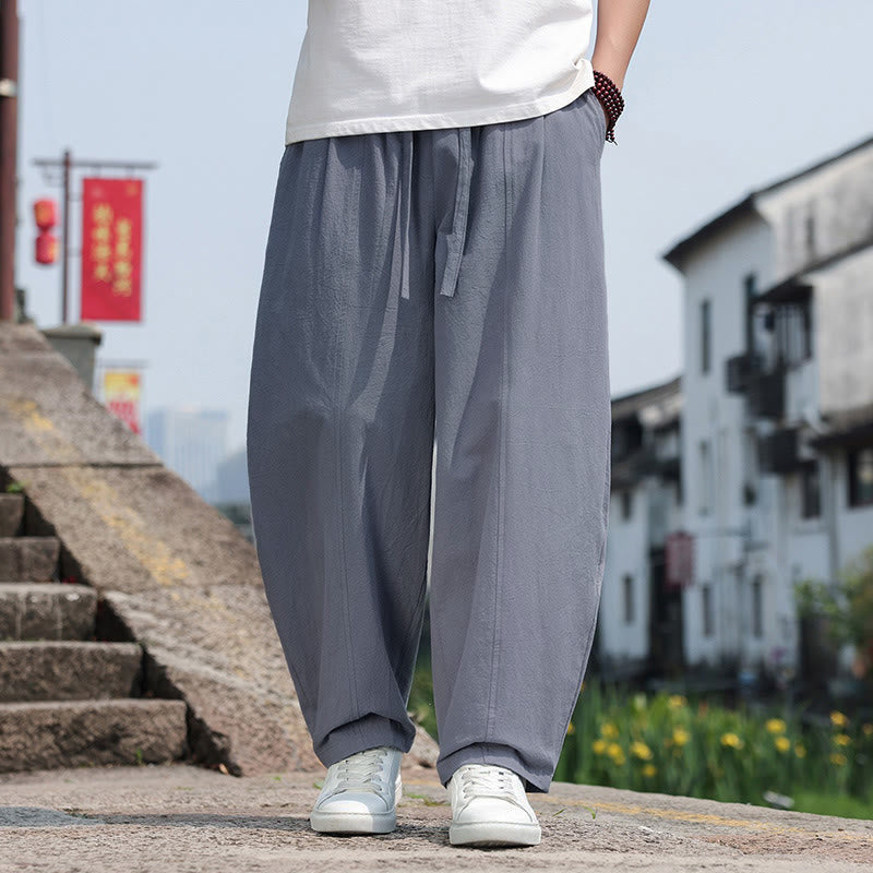 Nimara Ritual Summer Casual Minimalist Drawstring Solid Cotton Long Pants Men's Harem Pants With Pocket