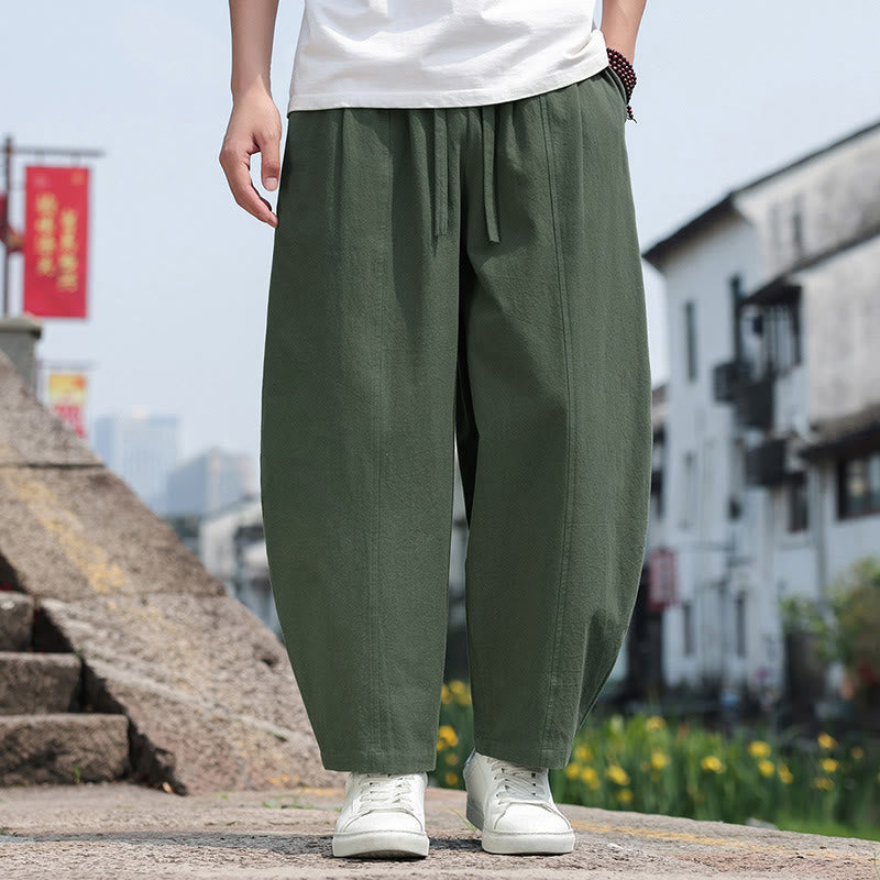 Nimara Ritual Summer Casual Minimalist Drawstring Solid Cotton Long Pants Men's Harem Pants With Pocket