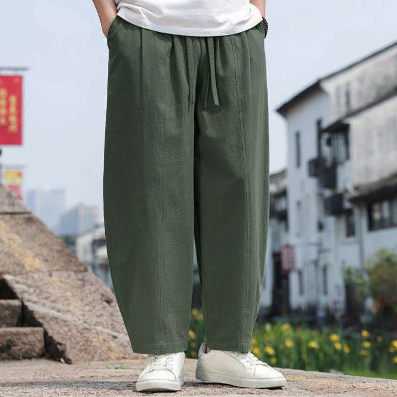 Nimara Ritual Summer Casual Minimalist Drawstring Solid Cotton Long Pants Men's Harem Pants With Pocket