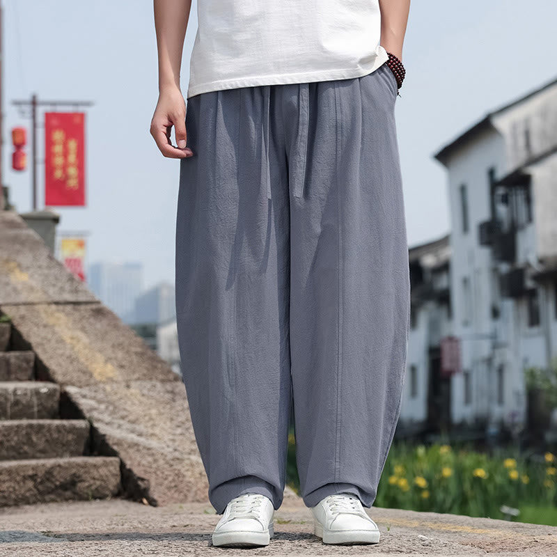 Nimara Ritual Summer Casual Minimalist Drawstring Solid Cotton Long Pants Men's Harem Pants With Pocket