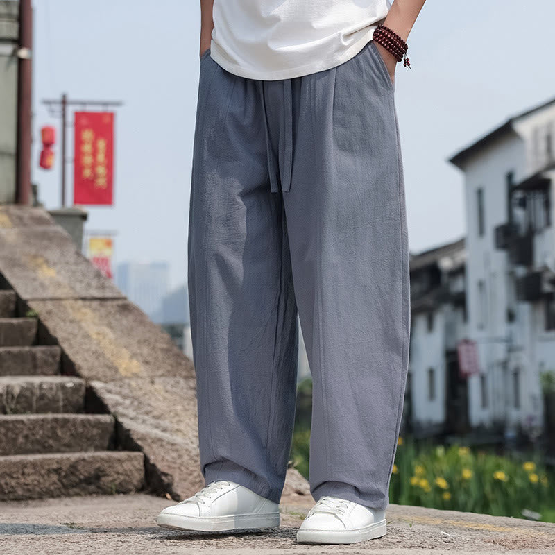 Nimara Ritual Summer Casual Minimalist Drawstring Solid Cotton Long Pants Men's Harem Pants With Pocket