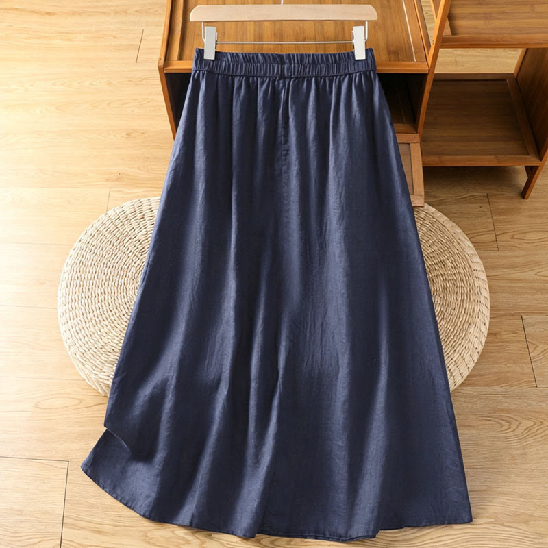 Nimara Ritual Summer Casual Vintage Side Slit Solid Flowers Women's Skirts With Pocket