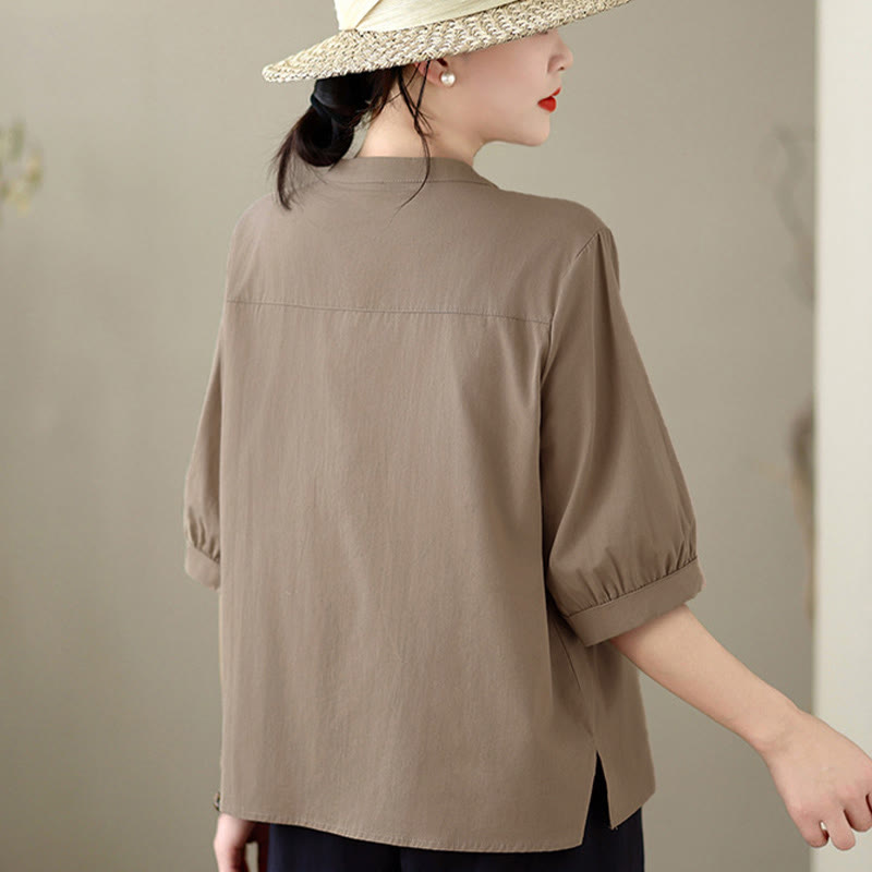 Nimara Ritual Summer Minimalist Casual Quarter Zip Design Solid Women's Short Sleeve Shirts With Patch Pocket
