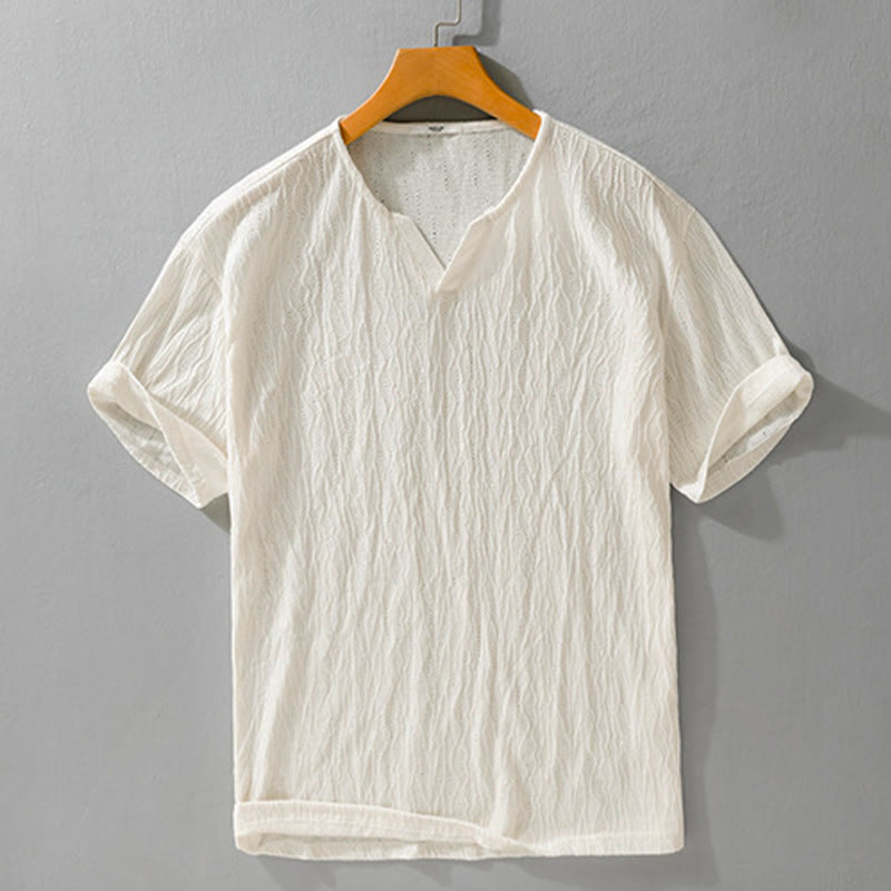 Nimara Ritual Summer Casual Minimalist Solid V-Neck Men's Short Sleeve T-Shirts