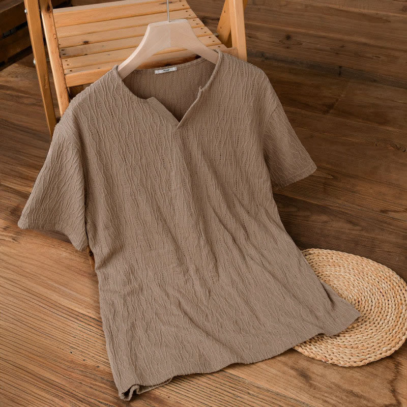 Nimara Ritual Summer Casual Minimalist Solid V-Neck Men's Short Sleeve T-Shirts