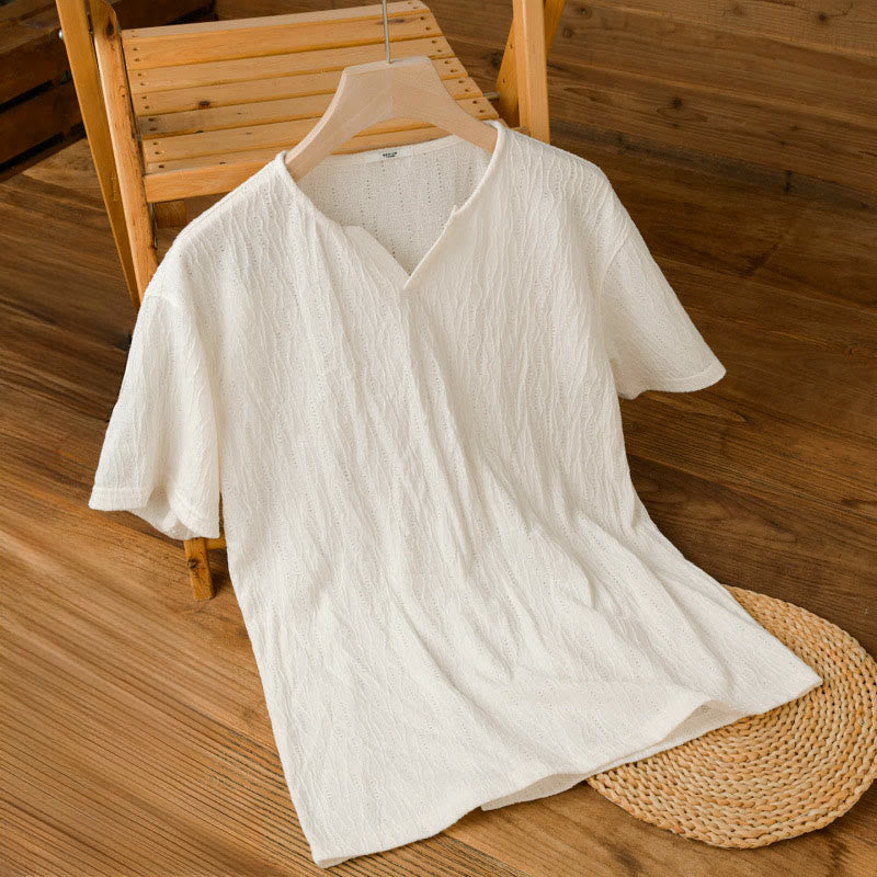 Nimara Ritual Summer Casual Minimalist Solid V-Neck Men's Short Sleeve T-Shirts