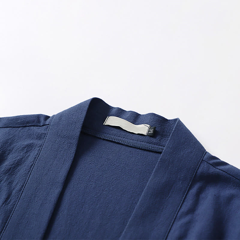 Nimara Ritual Summer Minimalist Drawstring Lace-up Solid Short Sleeve Men's Kimono With Pockets