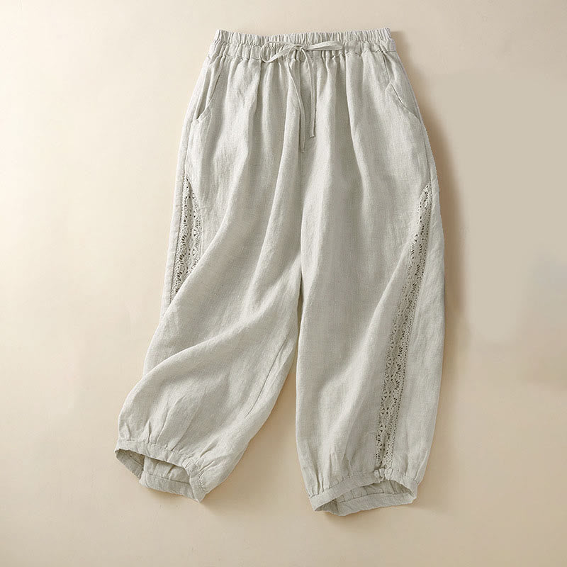 Nimara Ritual Solid Color Flower Loose Drawstring Harem Pants With Pockets
