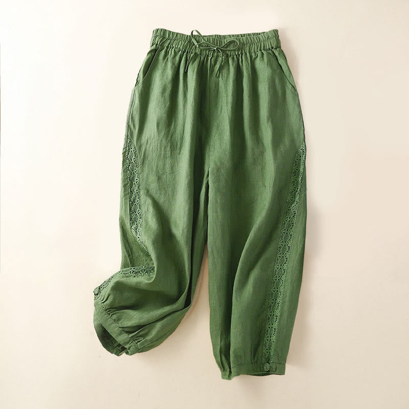 Nimara Ritual Solid Color Flower Loose Drawstring Harem Pants With Pockets