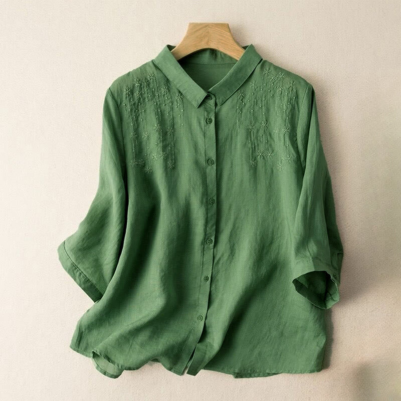 Nimara Ritual Casual Women's Embroidery Standing Collar Half Sleeve Design Shirt