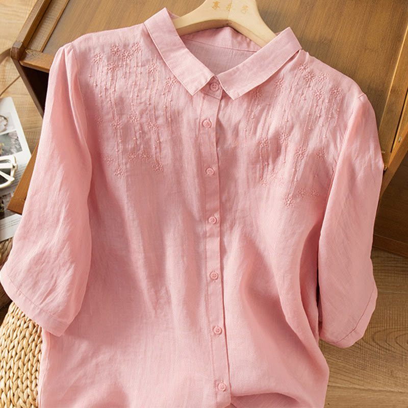 Nimara Ritual Casual Women's Embroidery Standing Collar Half Sleeve Design Shirt