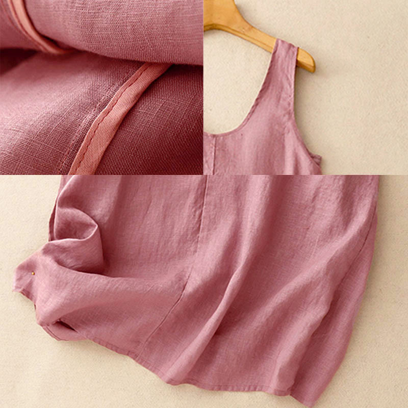 Nimara Ritual Summer Daily Casual Pure Color Crew Neck Simple Design Sleeveless Midi Dress With Pockets