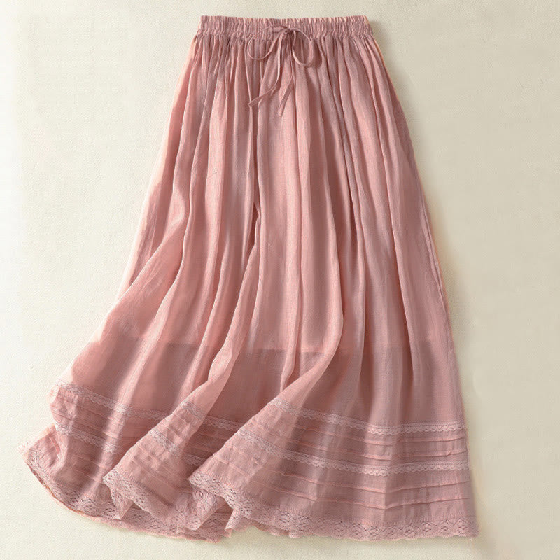 Nimara Ritual Summer Plain Drawstring Lace Patchwork Design Women's 7-8 Length Skirt