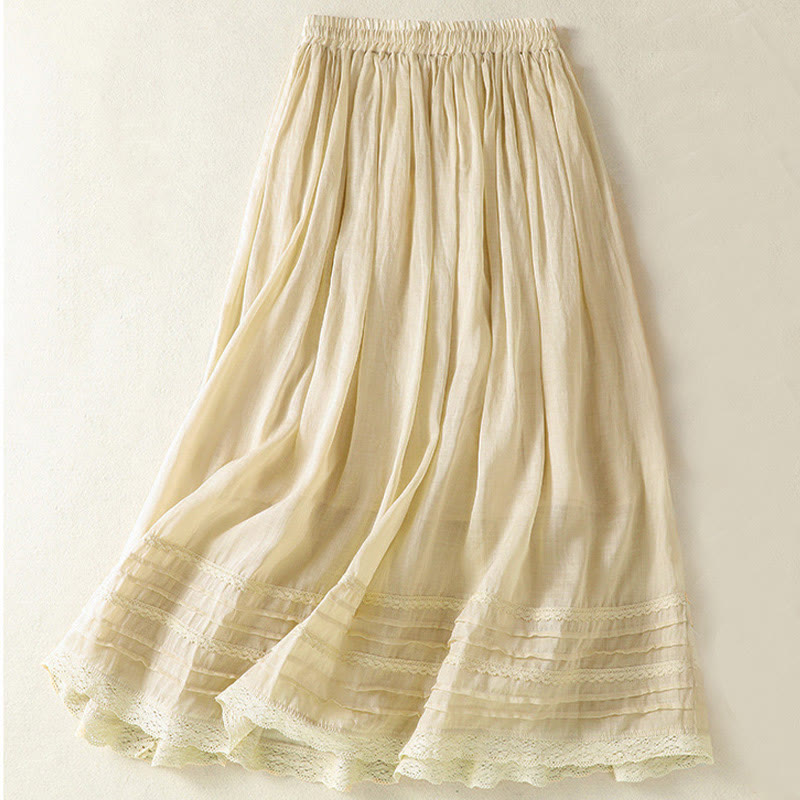 Nimara Ritual Summer Plain Drawstring Lace Patchwork Design Women's 7-8 Length Skirt