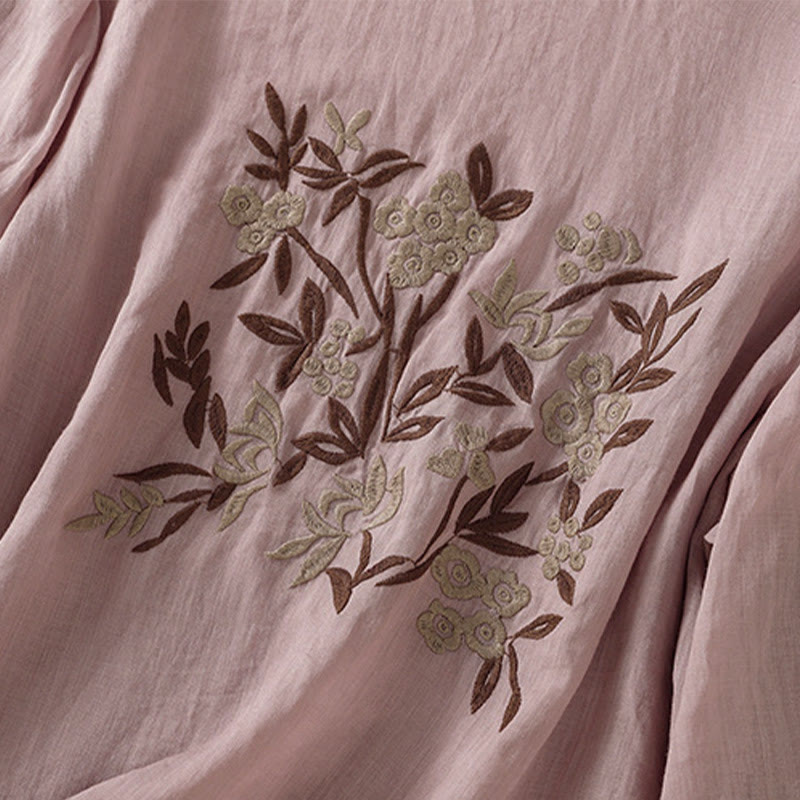 Nimara Ritual Retro Embroidery Floral Three Quarter Sleeve Women's Cotton T-Shirt