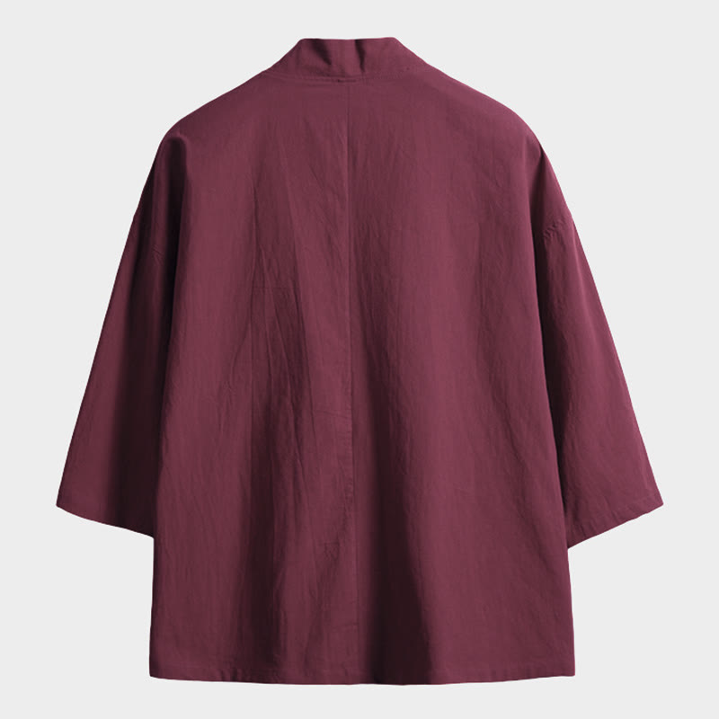 Nimara Ritual Solid Color Lace-up Three Quarter Sleeve Open Front Jacket Men's Kimono
