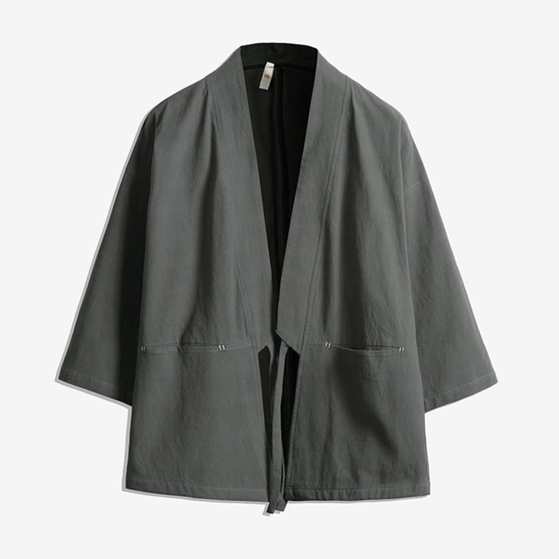 Nimara Ritual Solid Color Lace-up Three Quarter Sleeve Open Front Jacket Men's Kimono